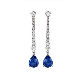Sapphire and Diamond Drop Earrings - 00022067 | Heming Diamond Jewellers | London