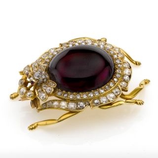 Victorian Diamond and Garnet Stag Beetle Brooch - 00019314 | Heming Diamond Jewellers | London