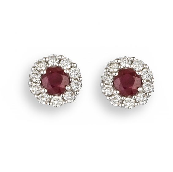 Ruby and Diamond Cluster Earrings - 00024847 | Heming Diamond Jewellers | London