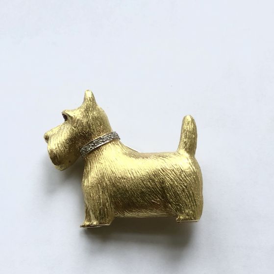 18ct Gold Scottie Dog Brooch - 02023606 | Heming Diamond Jewellers | London
