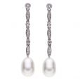 Pearl and Diamond Long Drop Earrings - 01017058 | Heming Diamond Jewellers | London