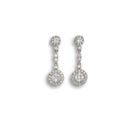 Diamond cluster drop earrings.