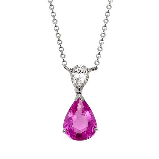 A Pink Sapphire and Diamond Drop Pendant - 00020555 | Heming Diamond Jewellers | London