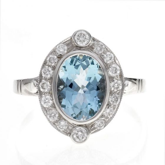 Aquamarine & Diamond Ring - 00019771 | Heming Diamond Jewellers | London