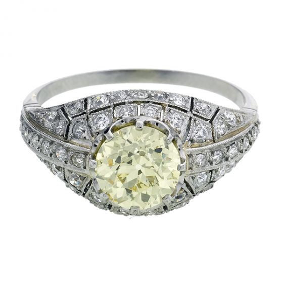 Art Deco Fancy Yellow Diamond Ring - 02018417 | Heming Diamond Jewellers | London