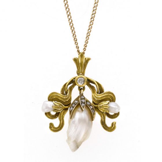 Art Nouveau Pearl and Diamond Brooch - 00019308 | Heming Diamond Jewellers | London
