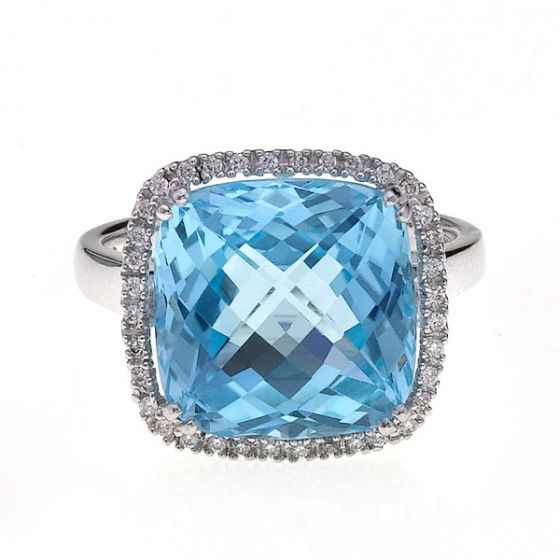 Blue Topaz & Diamond Cluster Ring - 00019547 | Heming Diamond Jewellers | London