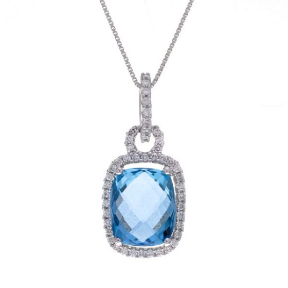 Blue Topaz & Diamond Pendant - 00021147 | Heming Diamond Jewellers | London