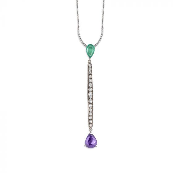 Diamond, Emerald and Amethyst Necklace - 00022301 | Heming Diamond Jewellers | London