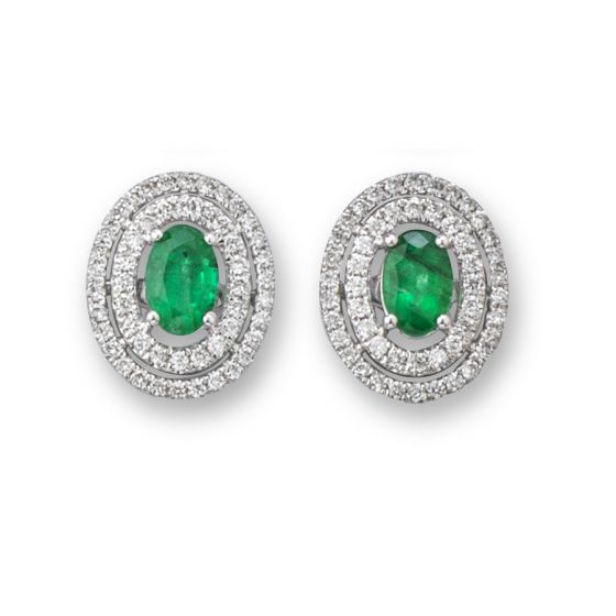 Emerald and Diamond Cluster Earrings - 00025359 | Heming Diamond Jewellers | London