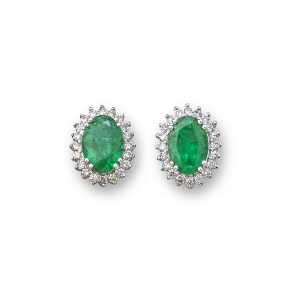 Emerald and Diamond Cluster Earrings - 00025362 | Heming Diamond Jewellers | London