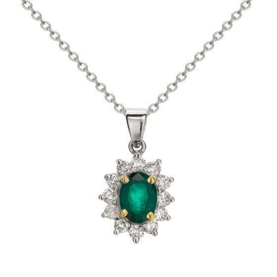 Emerald and Diamond Cluster Pendant - 00021060 | Heming Diamond Jewellers | London