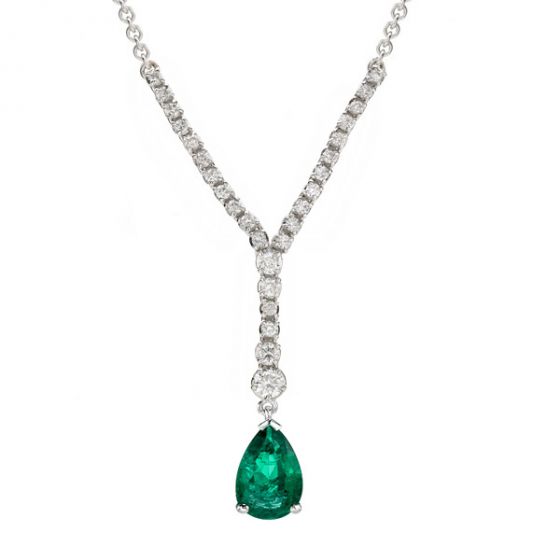 Emerald and Diamond Drop Pendant - 02022304 | Heming Diamond Jewellers | London