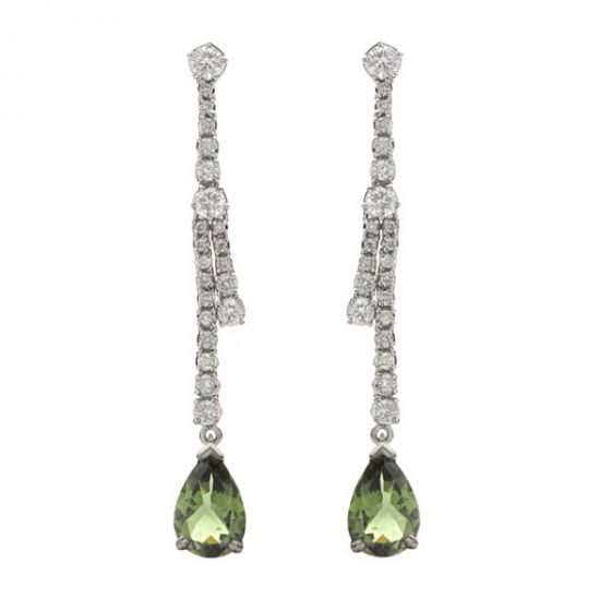 Green Tourmaline and Diamond Drop Earrings - 02020275 | Heming Diamond Jewellers | London