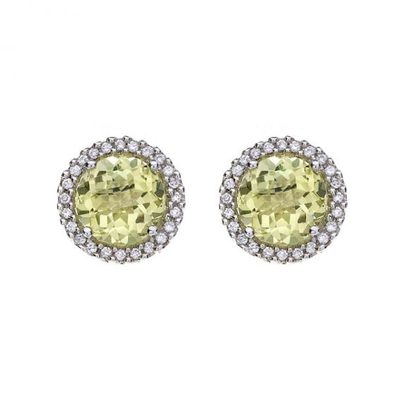 Lemon Quartz and Diamond Cluster Earrings - 00019566 | Heming Diamond Jewellers | London