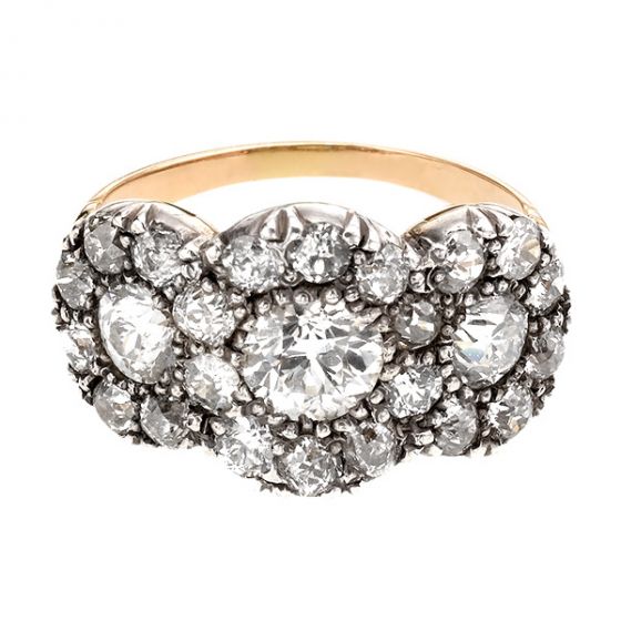 Old Cut Diamond Triple Cluster Ring - 01013224 | Heming Diamond Jewellers | London