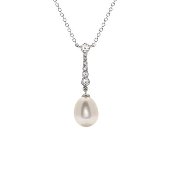 Pearl and Diamond Drop Pendant - 02022308 | Heming Diamond Jewellers | London