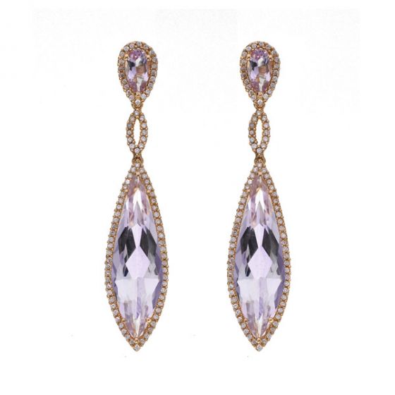 Pink Amethyst Drop Earrings - 00019574 | Heming Diamond Jewellers | London