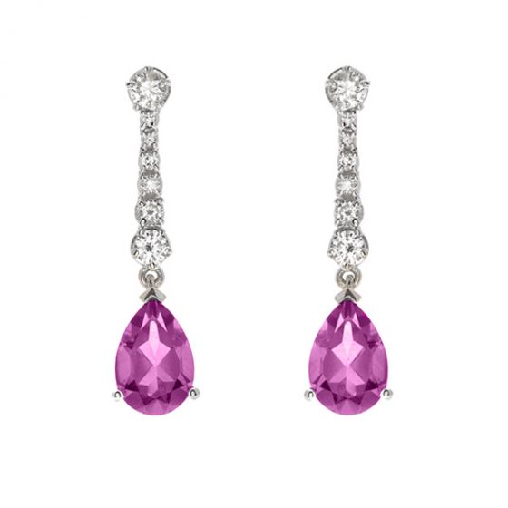 Pink Sapphire and Diamond Drop Earrings - 02022294 | Heming Diamond Jewellers | London