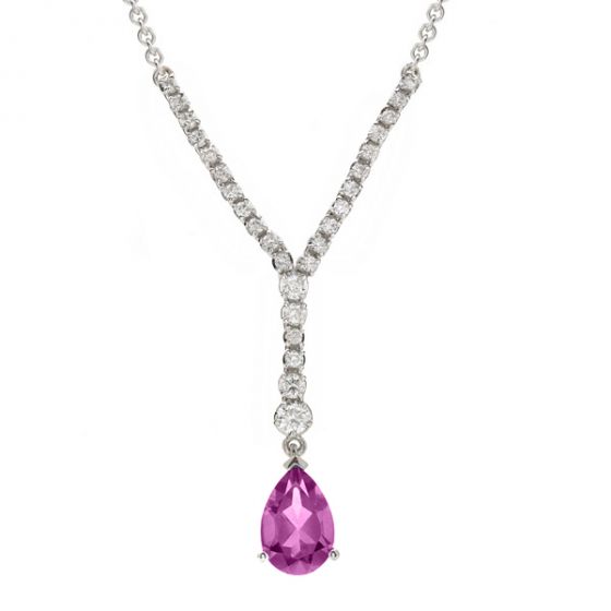 Pink Sapphire and Diamond Drop Pendant - 02022306 | Heming Diamond Jewellers | London