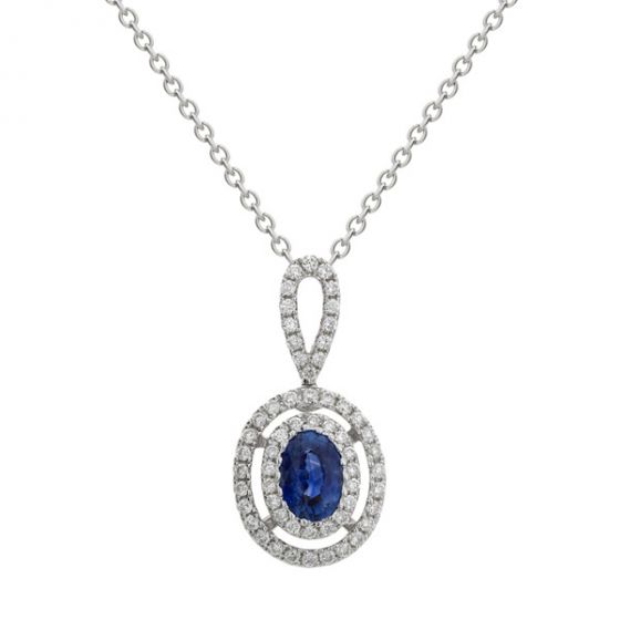 Sapphire and Diamond Cluster Pendant - 00021051 | Heming Diamond Jewellers | London