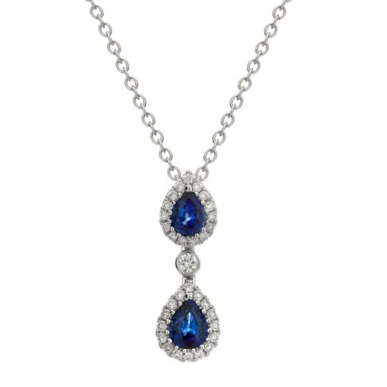 Sapphire and Diamond Drop Pendant - 00021050 | Heming Diamond Jewellers | London