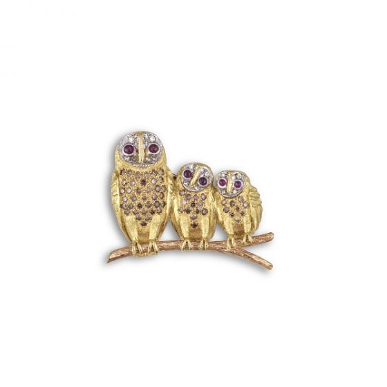 Triple Owl Brooch - 02024138 | Heming Diamond Jewellers | London