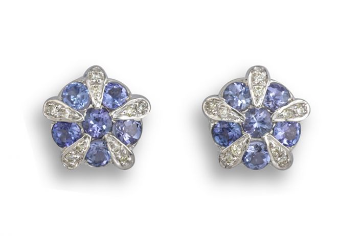 Tanzanite and Diamond cluster earrings. - 02023846 | Heming Diamond Jewellers | London