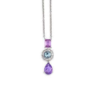 AQUAMARINE, PINK SAPPHIRE, AMETHYST AND DIAMOND NECKLACE - 00022278 | Heming Diamond Jewellers | London
