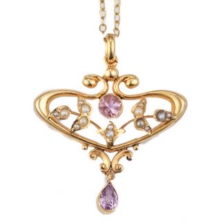 Art Nouveau Pink Tourmaline Pendant - 02024075 | Heming Diamond Jewellers | London