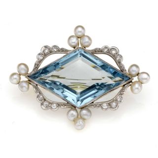 Edwardian Aquamarine and Diamond Brooch - 00019315 | Heming Diamond Jewellers | London