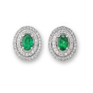 Emerald and Diamond Cluster Earrings - 00025359 | Heming Diamond Jewellers | London