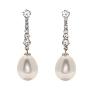 Pearl and Diamond Drop Earrings - 00020697 | Heming Diamond Jewellers | London