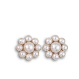 Pearl Cluster Earrings - 00025255 | Heming Diamond Jewellers | London