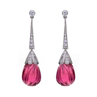 Pink Tourmaline and Diamond Drop Earrings - 02019192 | Heming Diamond Jewellers | London