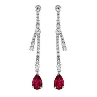 Ruby and Diamond Drop Earrings - 00022065 | Heming Diamond Jewellers | London