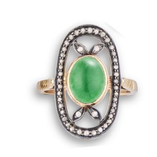 Vintage Diamond & Chrysoprase Dress Ring - 02024147 | Heming Diamond Jewellers | London
